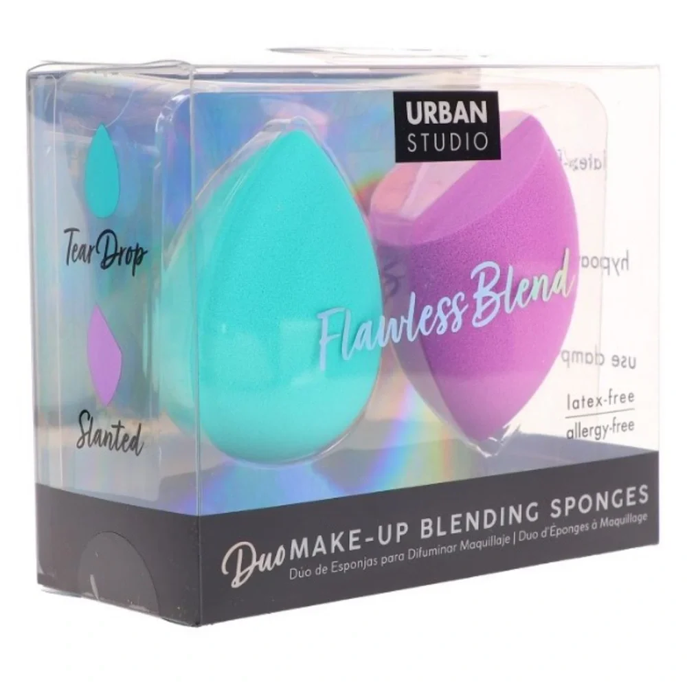 💜 NIB Urban Studio Duo Blending Makeup Sponges Set of 2 Purple / Teal